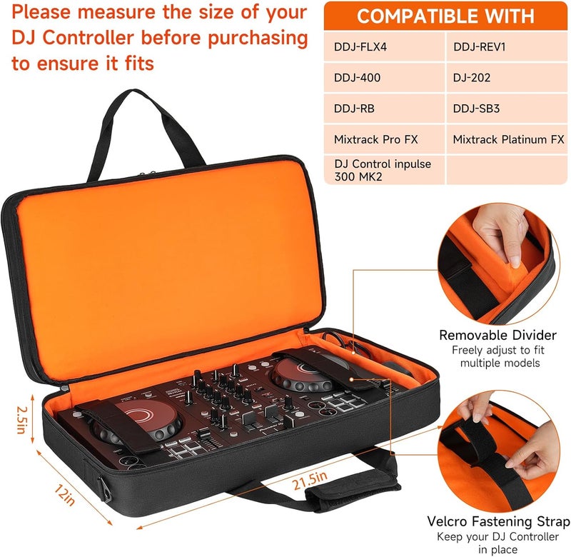 LEFORZ DJ Controller Case Compatible with Pioneer DDJ-FLX4/DDJ-REV1/DDJ-400/DDJ-SB3/DDJ-RB,Padded DJ Controller Storage Bag Fits for Numark Mixtrack Pro FX/Platinum FX/Roland DJ-202 (21.5 x 12 x 2.5 in) - Image 2